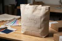 Canvas tote bag with highlighted front panel logo placement area showing customization positioning