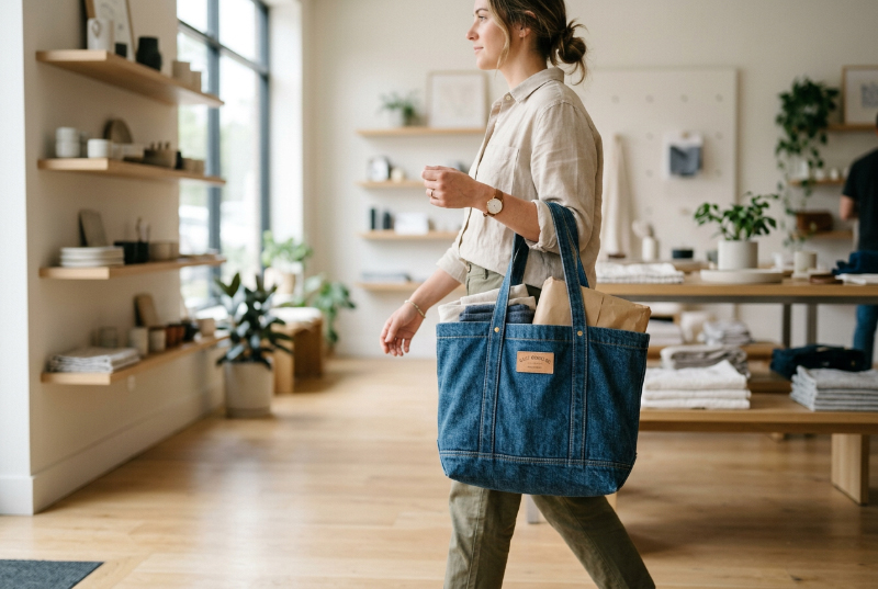 Denim-tote-bag-retail-reusable-packaging-use