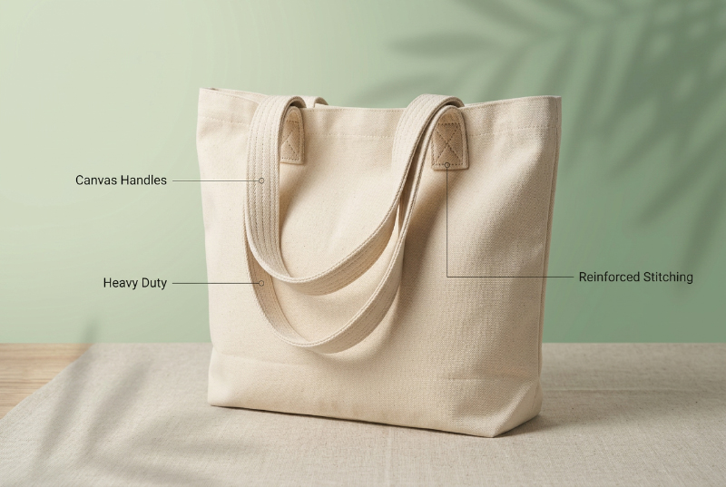 Custom-canvas-tote-bag-with-reinforced-canvas-handles-showing-seamless-construction-and-heavy-duty-stitching-detail