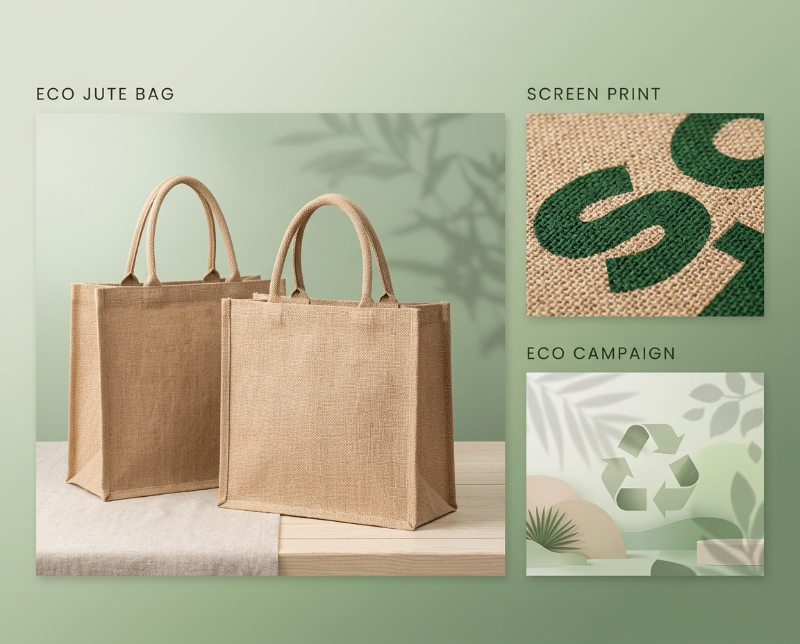 Eco-jute-tote-bag-with-screen-print-and-sustainability-concept-panels