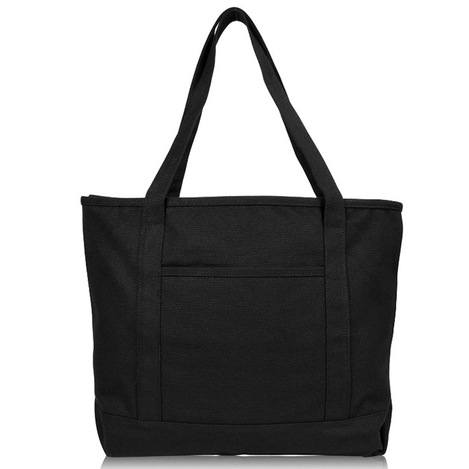 Canvas Tote Bag With Zipper-Black