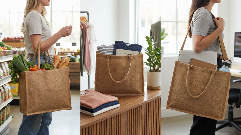 Reusable-jute-tote-bag-used-in-daily-lifestyle-scenarios