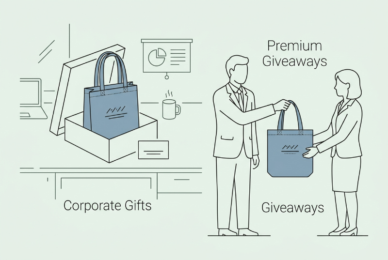 Corporate-denim-tote-bag-gift-simple-line-illustration