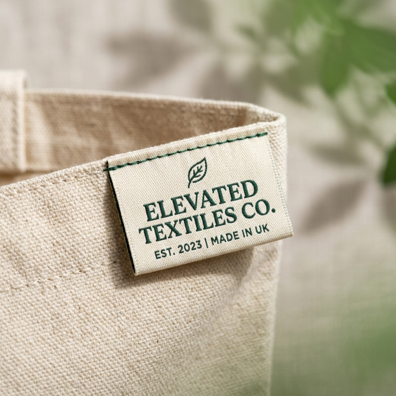 Woven-brand-label-on-canvas-tote-bag