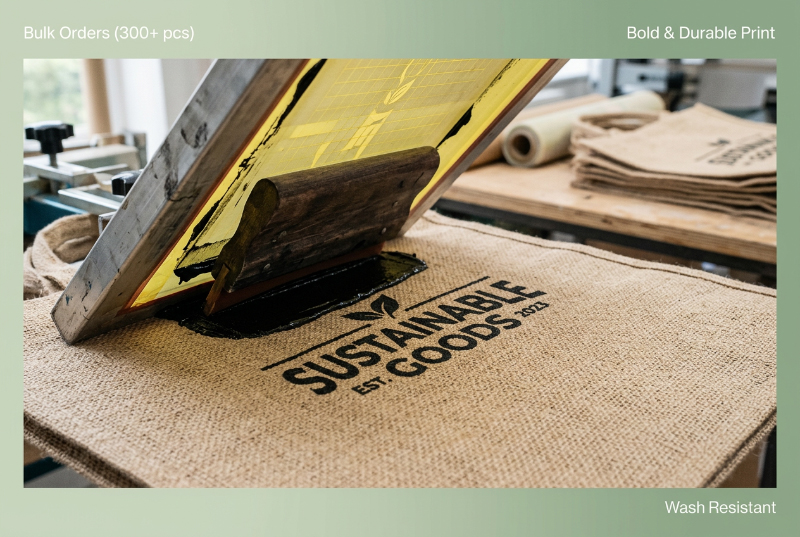 Jute-fabric-screen-printing-bold-logo-detail