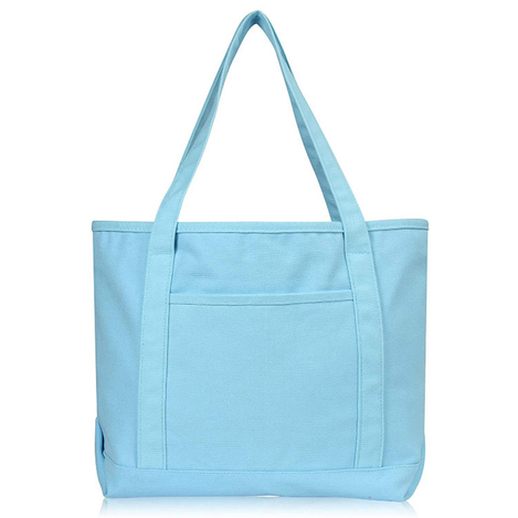 Canvas Tote Bag With Zipper-Blue