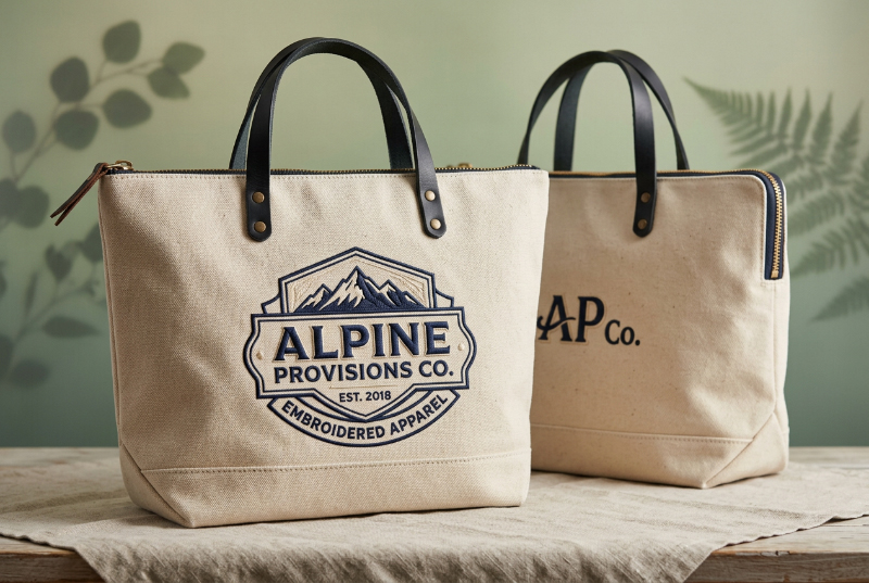 Canvas-tote-bag-with-raised-embroidery-logo-detail