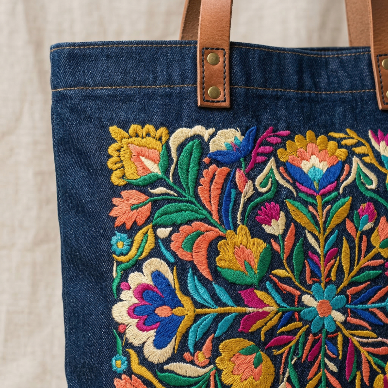 Vibrant-embroidery-threads-on-denim-tote