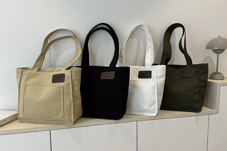 Canvas Tote Bag With Zipper And Pockets