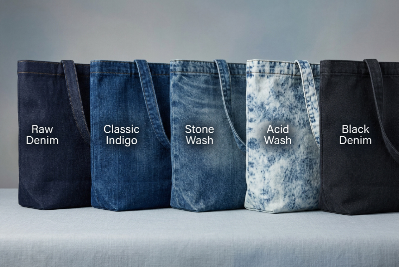 Denim-tote-fabric-colour-and-wash-finish-comparison