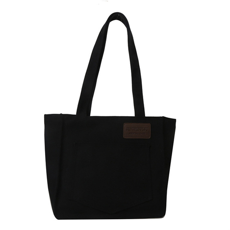 Canvas Tote Bag with zipper and pockets-Black