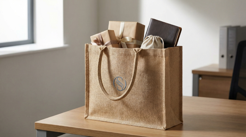 Personalized-jute-tote-bag-used-for-corporate-gifts