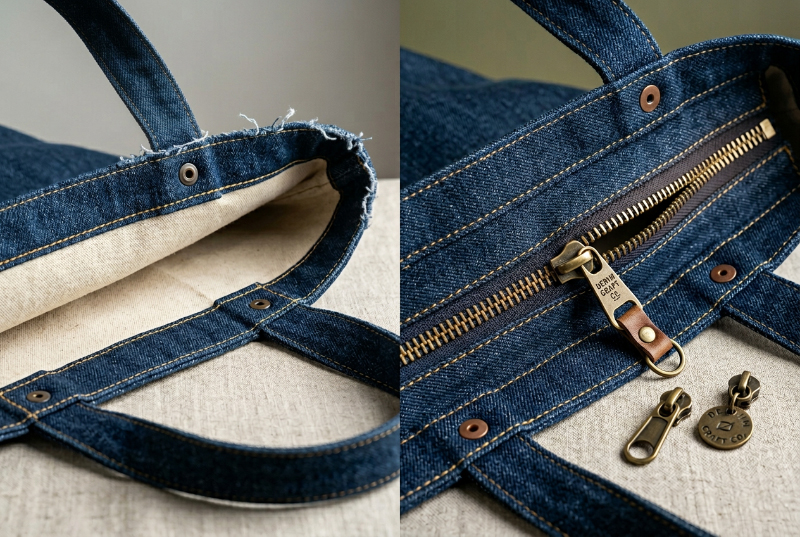 Denim-tote-bag-zipper-and-closure-detail-close-up