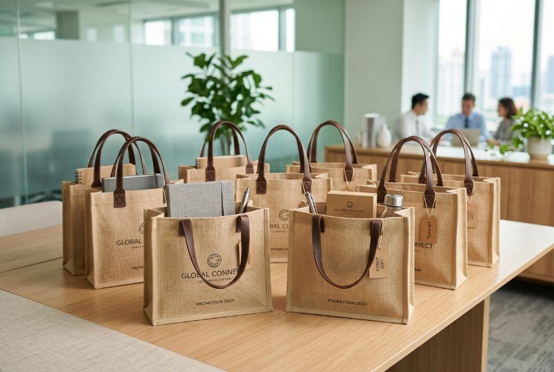 Corporate-gift-jute-tote-bags-promotional-set