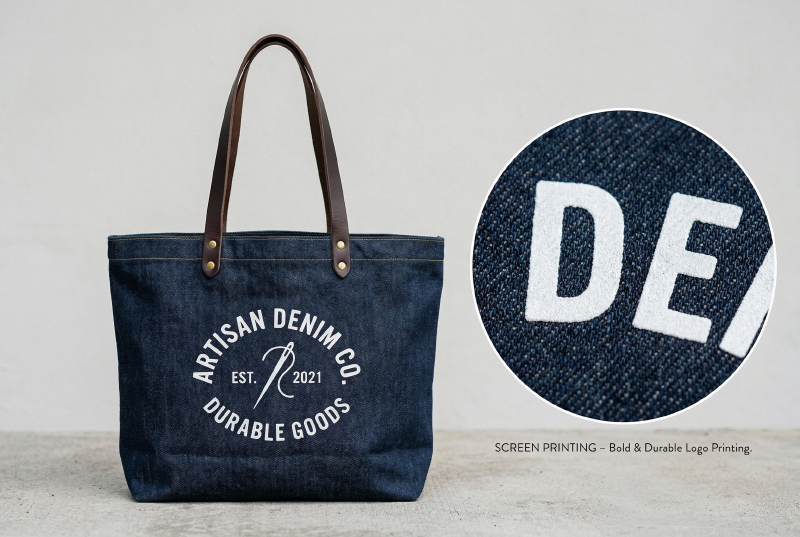 screen-printed-logo-detail-on-custom-denim-tote-bag