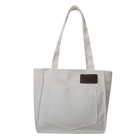 Canvas Tote Bag with zipper and pockets-White