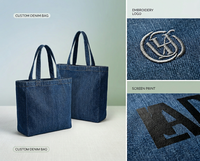 Custom-denim-tote-bags-embroidery-and-screen-print-details
