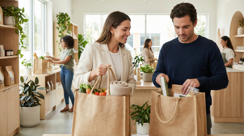 Jute-tote-bags-used-for-retail-shopping-and-product-packaging