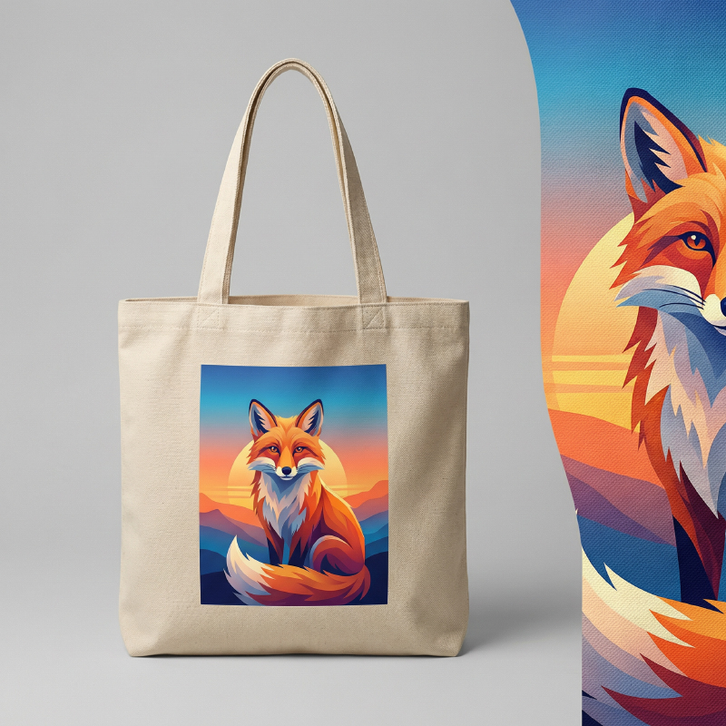 Full-color-digital-printing-artwork-on-custom-canvas-tote-bag-demonstrating-gradient-and-multi-color-logo-clarity