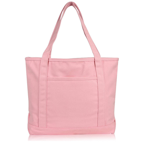 Canvas Tote Bag With Zipper-Pink