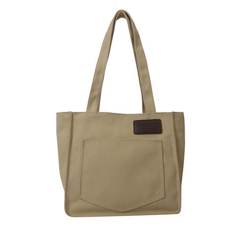 Canvas Tote Bag with zipper and pockets-Khaki