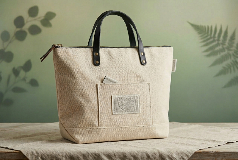 Canvas-tote-bag-with-woven-label-branding-detail