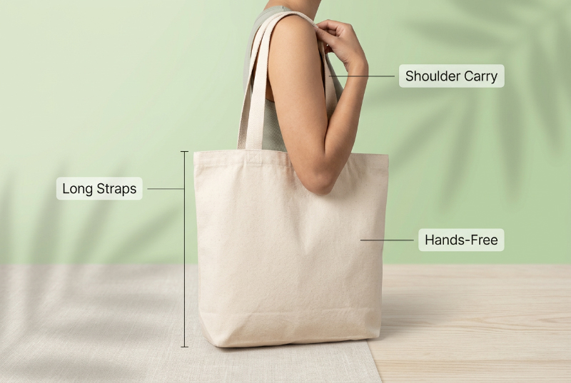 Custom-canvas-tote-bag-with-long-shoulder-straps-designed-for-comfortable-shoulder-and-commuter-carrying
