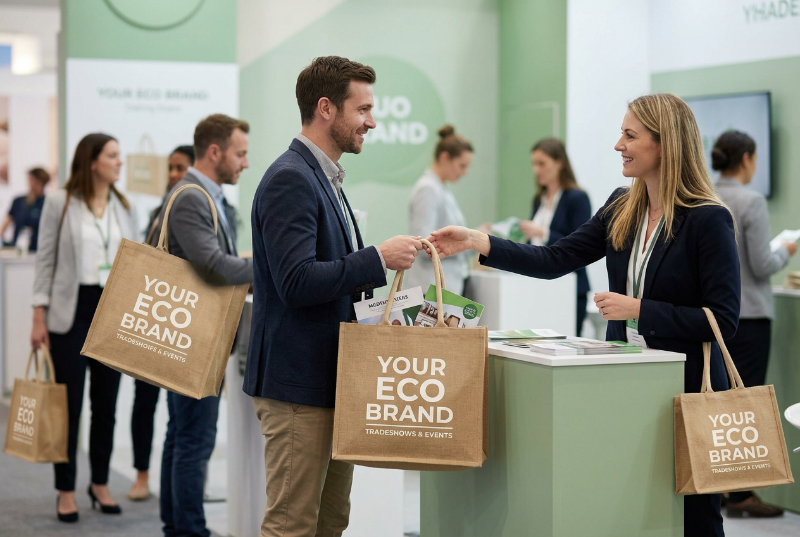 Jute-tote-bags-used-at-trade-show-event