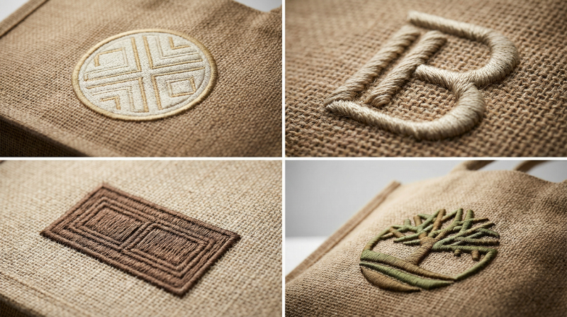 Embroidered-logo-on-jute-tote-bag-with-textured-stitching