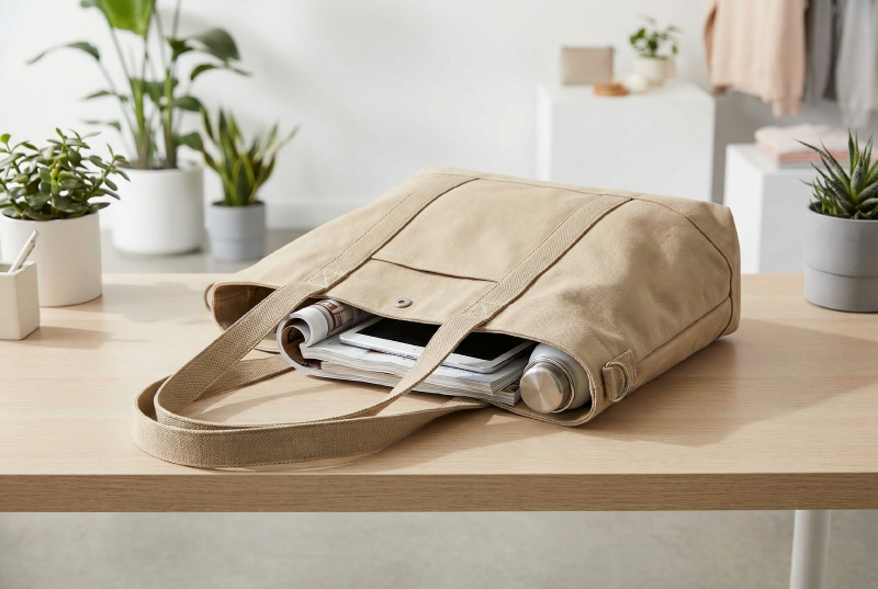 Custom-canvas-tote-bag-with-long-shoulder-straps-designed-for-comfortable-shoulder-and-commuter-carrying
