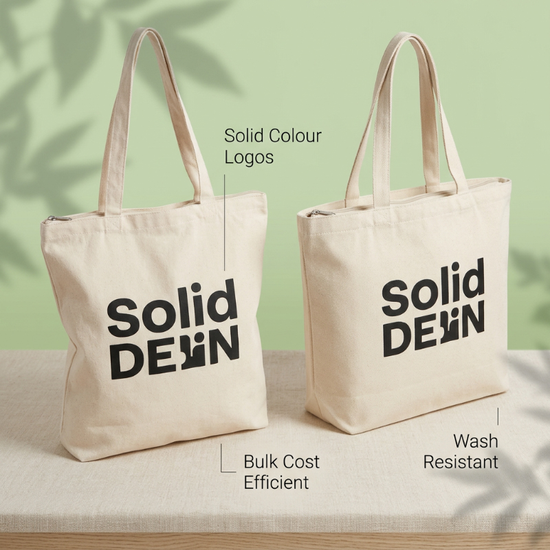 Screen-printing-logo-detail-on-custom-canvas-tote-bag-showing-ink-adhesion-and-solid-color-durability