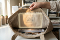 Canvas tote bag interior showing inside lining logo and custom branding detail