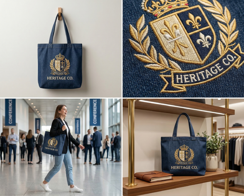 Embroidered-denim-tote-highlighting-4-branding-benefits