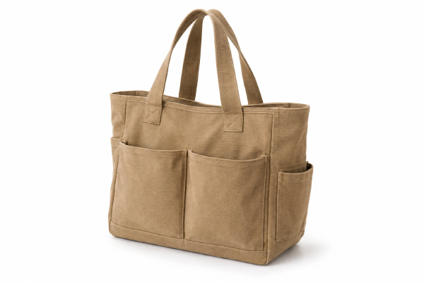 Light-brown-canvas-tote-bag-with-multiple-pockets