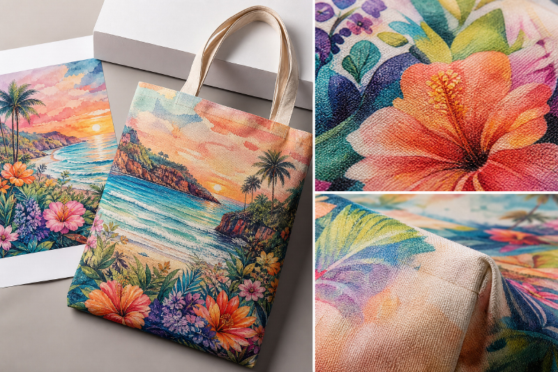 Digital-printing-finished-artwork-on-canvas-tote-bags