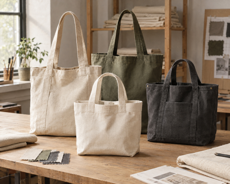 Custom-canvas-tote-bags-in-a-manufacturer-sample-studio