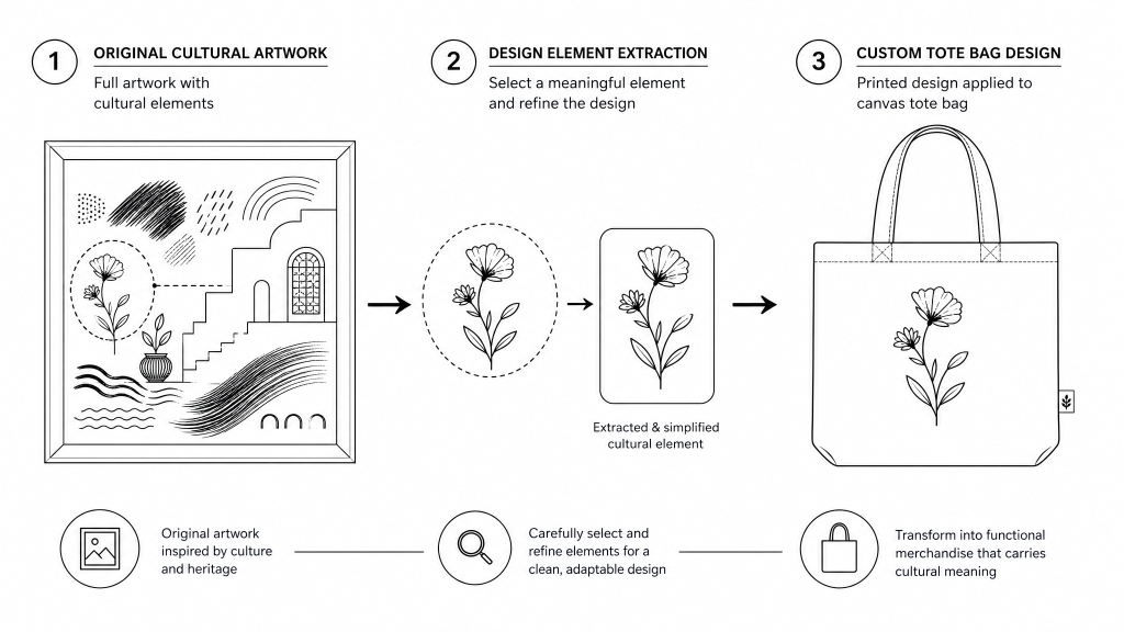 Cultural-Artwork-to-Tote-Bag-Design-Process-Illustration.jpg